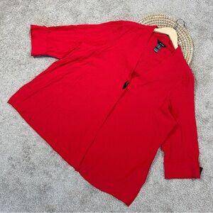 Ali Miles Women’s Cardigan Blouse Top Crinkle 3/4 Sleeve Artsy Holiday in Red 2X